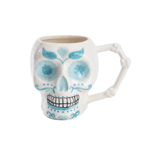 Custom ceramic cute 3d playful skull face shaped coffee mugs for christmas