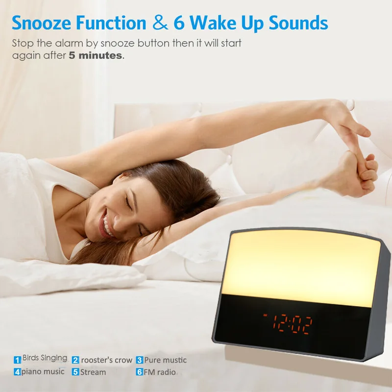 Table Creative Clock Alarm Clock with Snoose  Wake Up Light Sunrise Alarm Clock for Kids