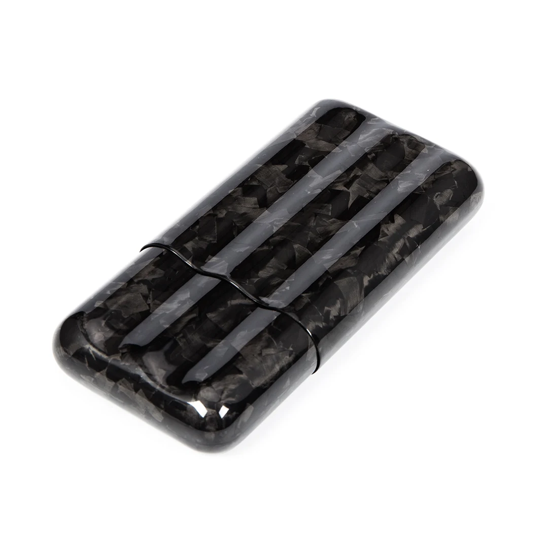 2021 new style high end black cool forged carbon fiber three finger cigar case