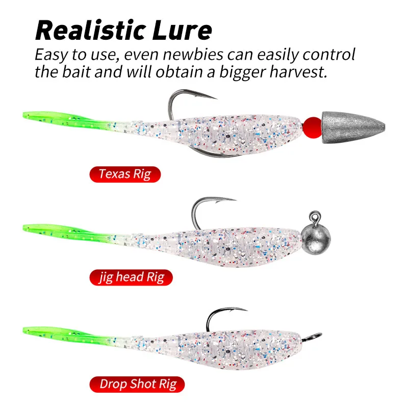 JOHNCOO New Arrival 6pcs/bag TPE Material 8cm 2.6g Soft Bait Worm Split Tail Floating Fishing Baits Soft Swim Bait