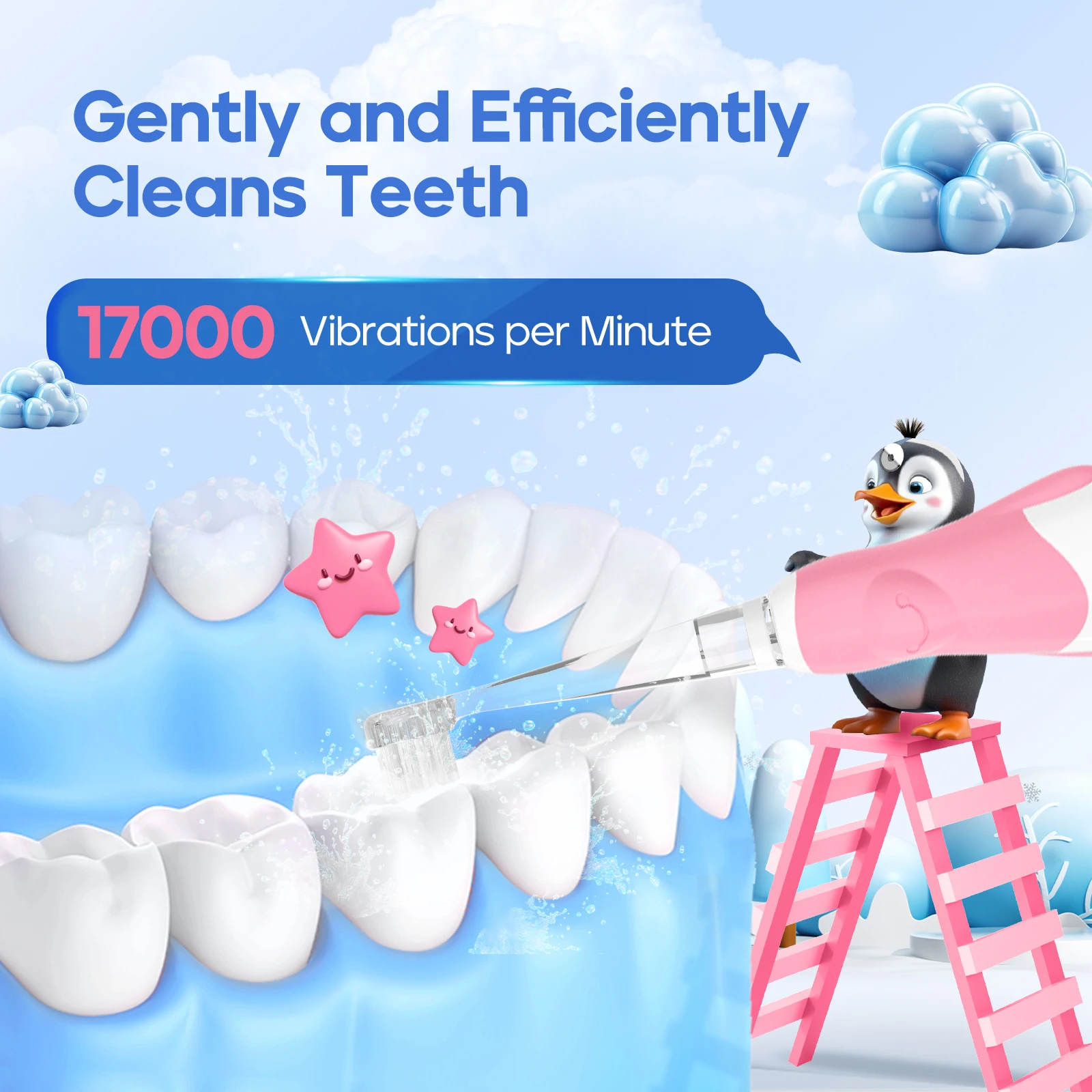 SG513 OEM Sonic Gentle Vibration Safe Tooth Brush LED Light Battery Powered 4 Brush Heads Kids Baby Electric Toothbrush