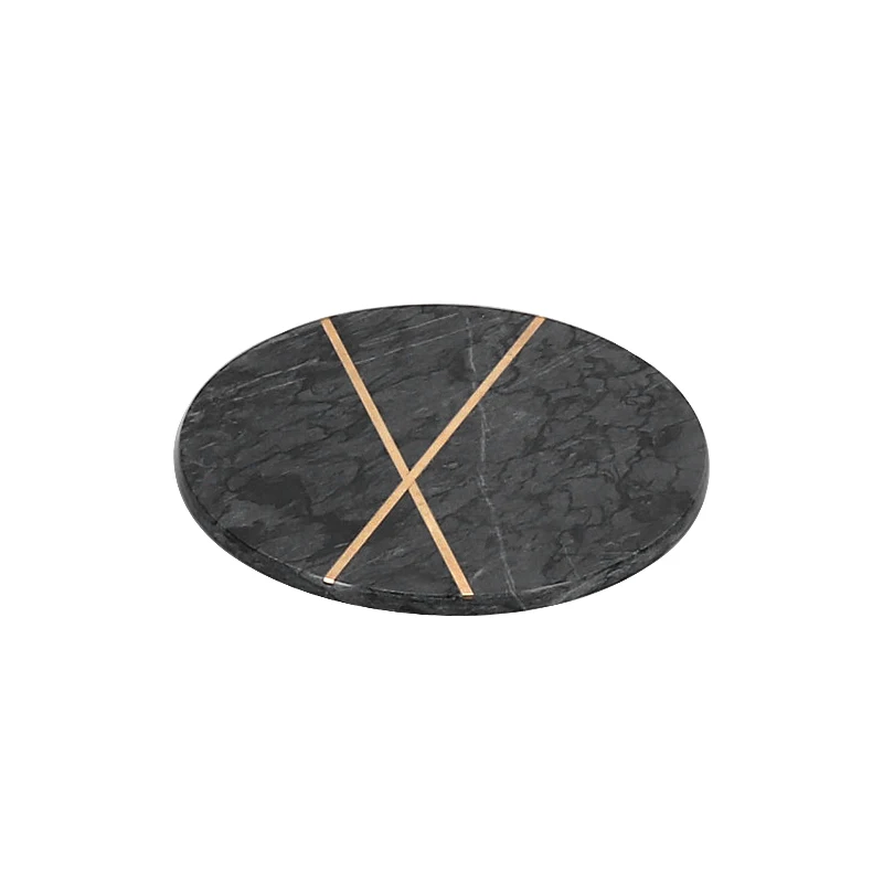 Natural marble round service tray household living room desktop storage plate dessert dry fruit snack plate