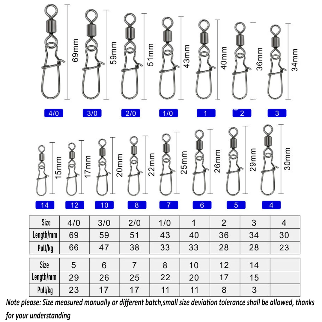 Bulk Pike Fishing Accessories Connector Pin Bearing Rolling Swivel Stainless Steel Snap Fishhook Lure Swivels Tackle