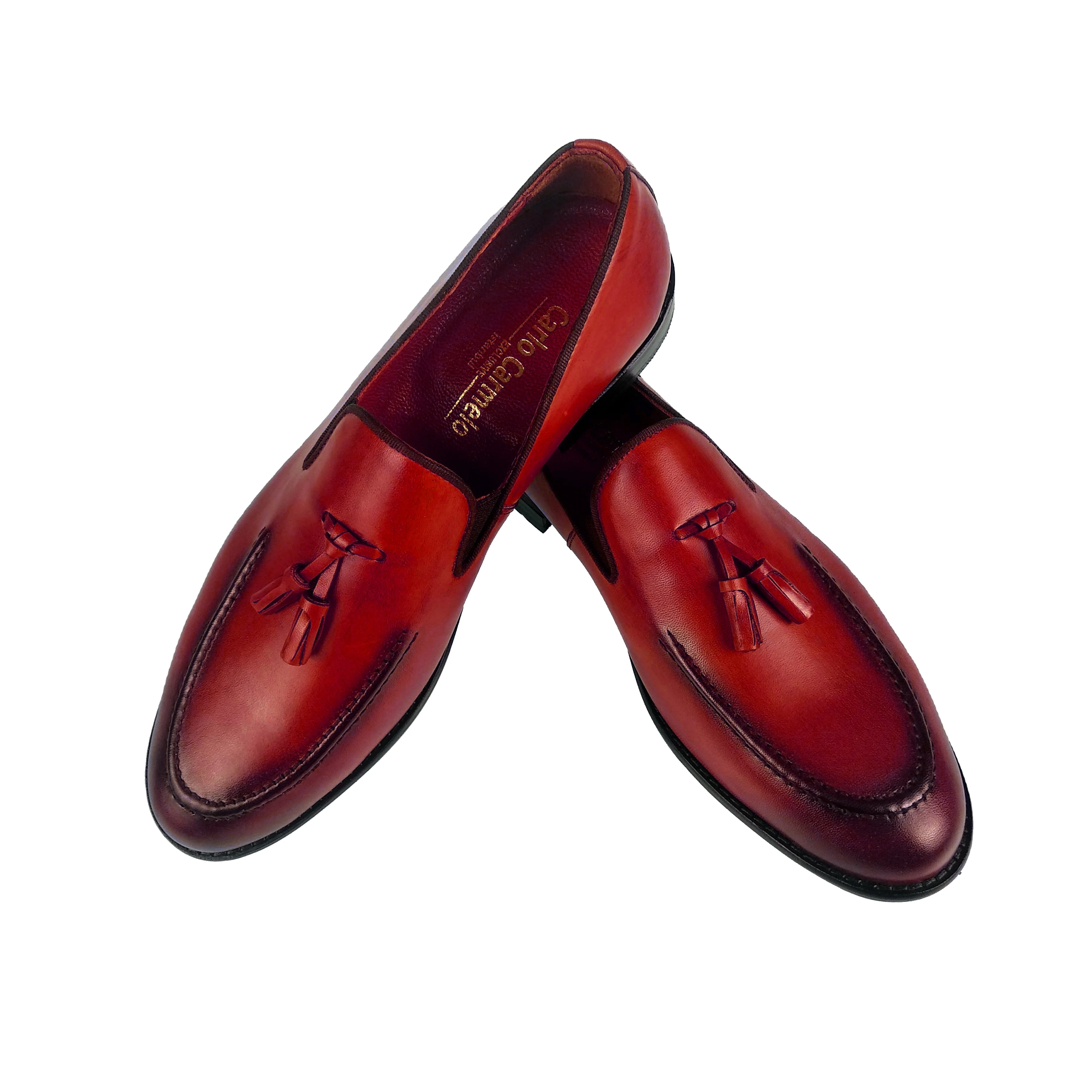 High oualty Red Loafer Men Handmade Genuine Leather Men Dress Shoes Italian Style Formal Oxford Daily Wears
