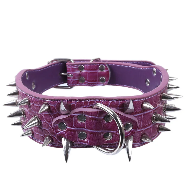 Multicolor Optional Popular Wide Studded PU Leather Spiked Dog Chain Collar
