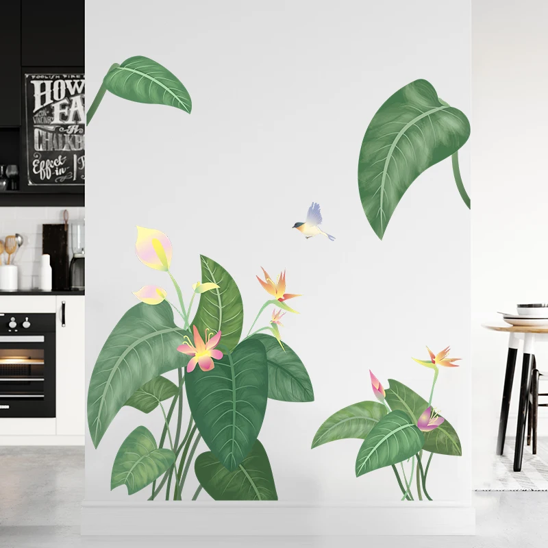 Tropical green plants leaves flowers bedroom living room porch home wall decoration wall stickers self-adhesive