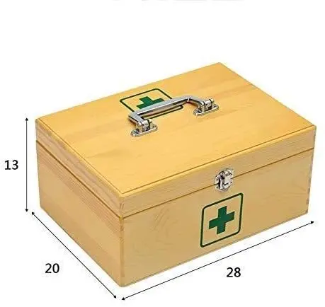 Household Medicine Chest Portable empty wooden first aid kit Two-layer Medical box bag Medicine Storage
