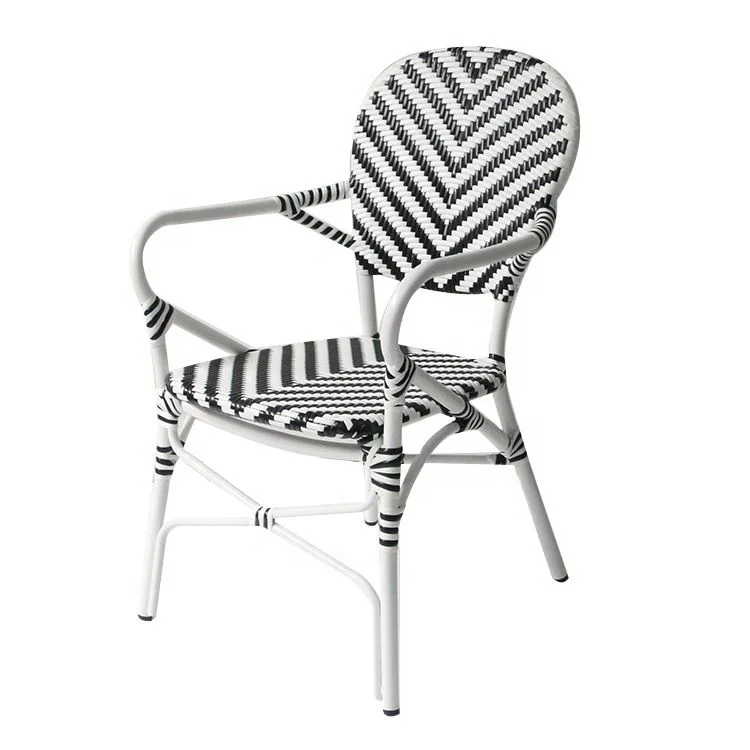 
European coffee dining basket chair high back Pe wicker rattan garden french bistro chair 