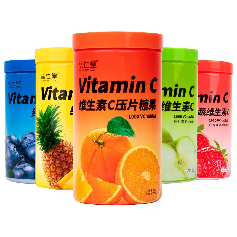 Wholesale customized vitamin C multi flavor chewable tablets VC fruit slices orange flavor 1000 tablet candy