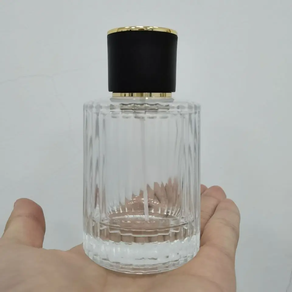 Custom Logo Luxury Glass Spray Bottle 30ml 50ml Cylindrical Shape Clear Crimp Perfume Bottle