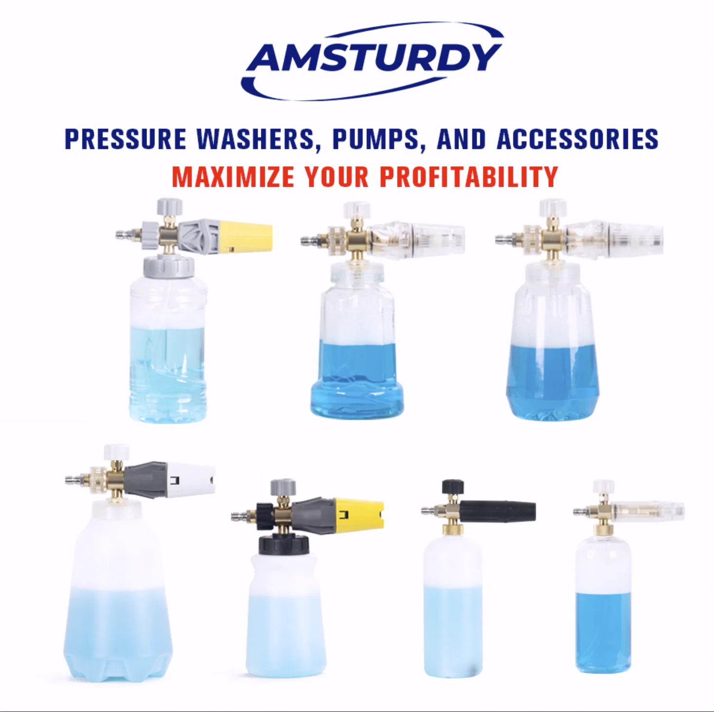 Amsturdy stainless steel Foam Cannon Plastic Water Hose Car Washer Automotive Green Bottle Cap Snow Lance Clear