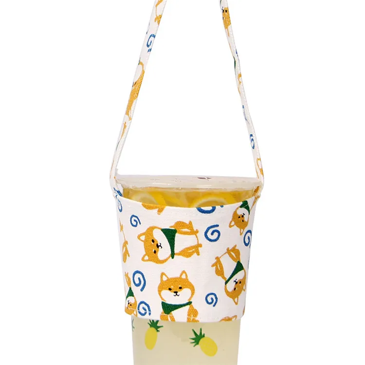Custom Made Unique Portable Reusable Cotton Canvas Drink Milk Tea Coffee Cup Sleeve Holder Sling Carriers With Handle