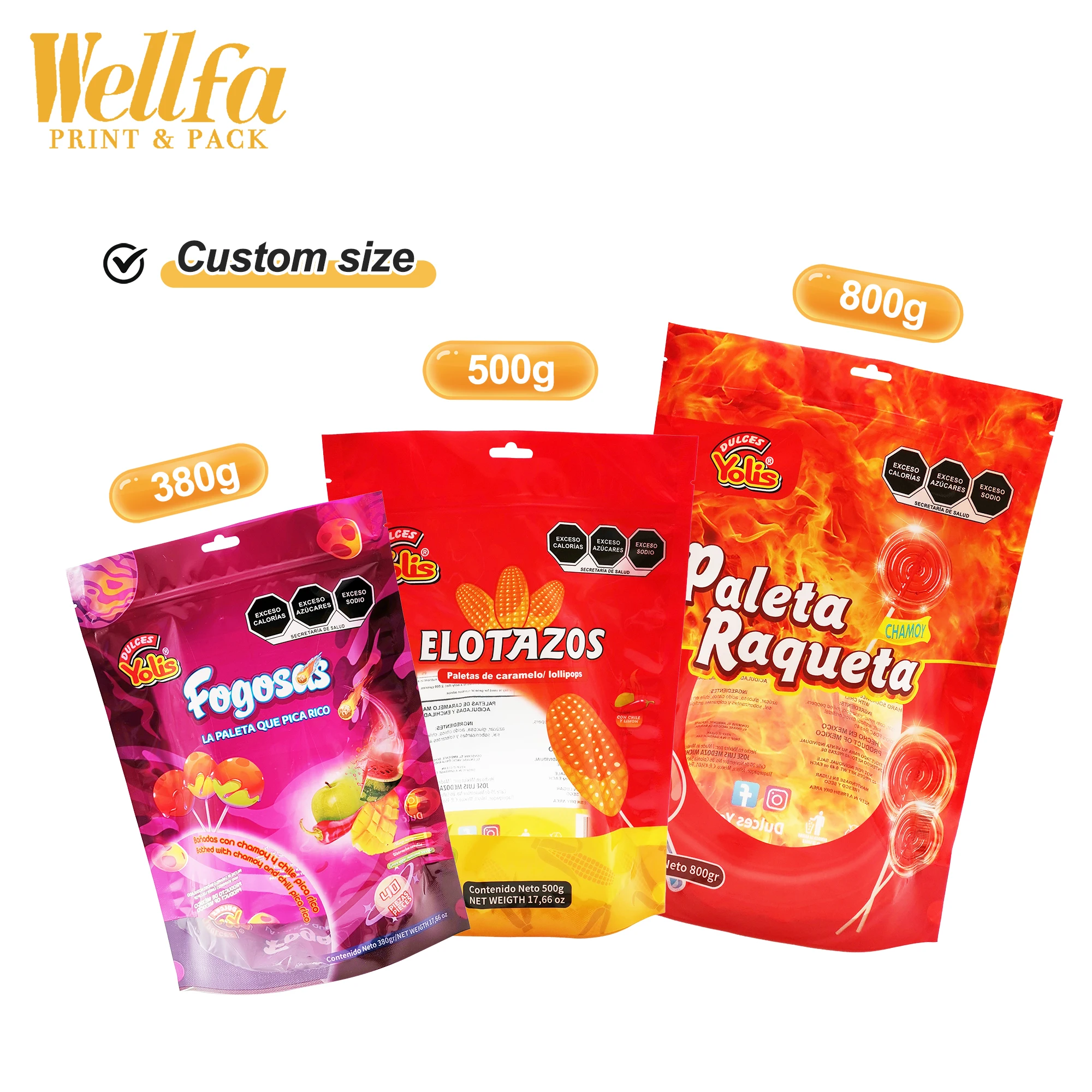 Custom Design Edible Child Smell Proof Zipper Stand Up Pouch Colorful Sweets Gummy Candy Lollipops Packaging Mylar bags