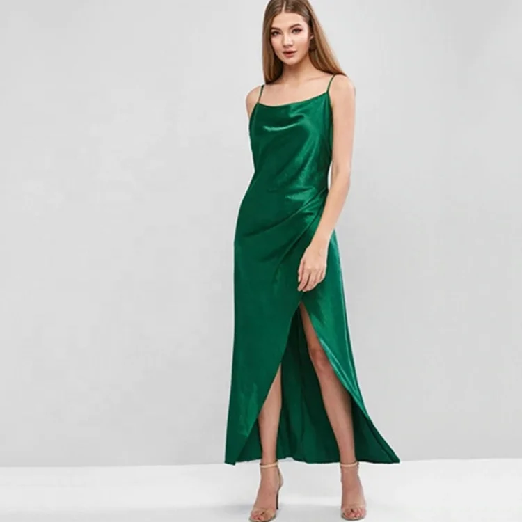 Satin Asymmetrical Cami Strapless Bottom Green Party Sexy Dress Summer