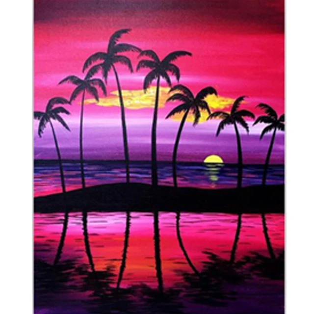 2020 new series coconut tree custom diamond painting sunset scenery diamond art painting