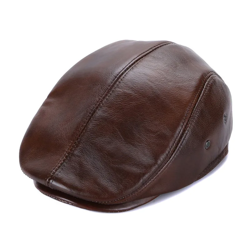 New Design Men Winter Warm Hat Genuine Cow Nappa Leather Cricket Hat Caps