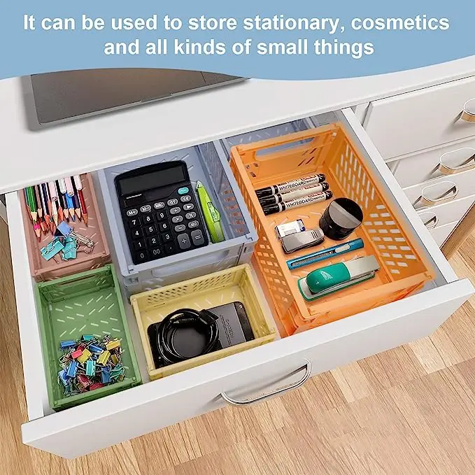 Stacking Folding Storage Organizing Plastic Pastel Crates with Handles for home and office