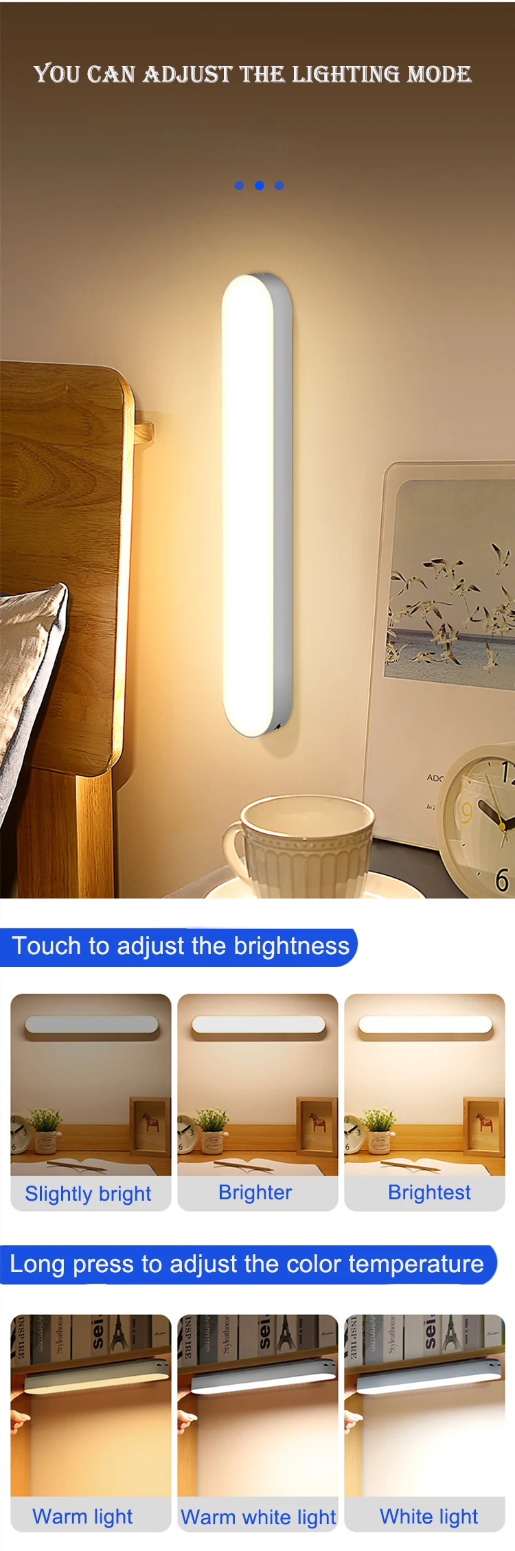 2023 5V hot sale dormitory  smart desk lamp adsorption led eye protection plug-in, charging  and remote control models available