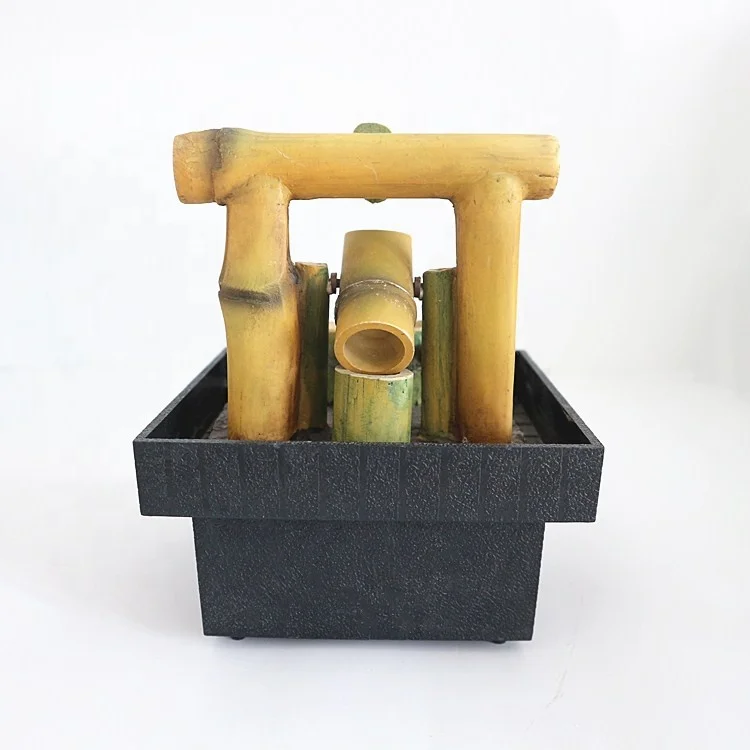 Indoor Home Decorative Mini Bamboo Resin Water Fountain Sculpture-Model Style Tabletop Statue Artificial Wall Figurines