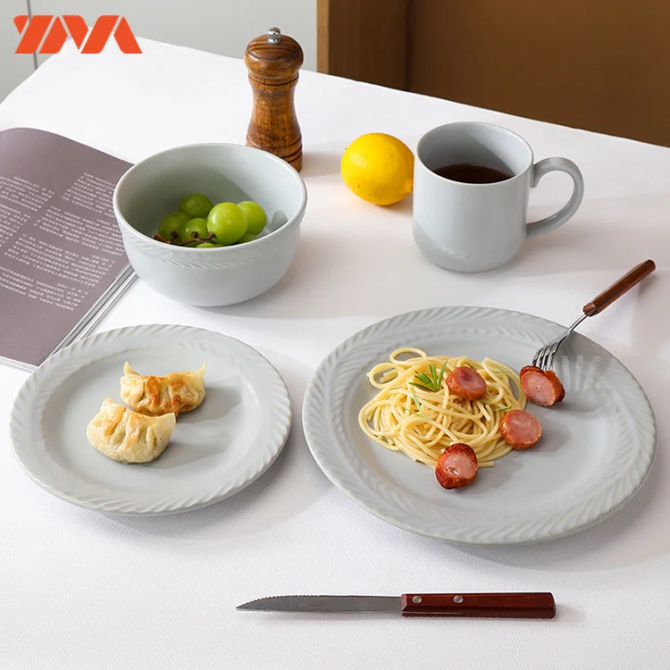 Wholesale wedding dishes ceramic 4pcs vintage tableware set mug bowl plate luxury dinner set