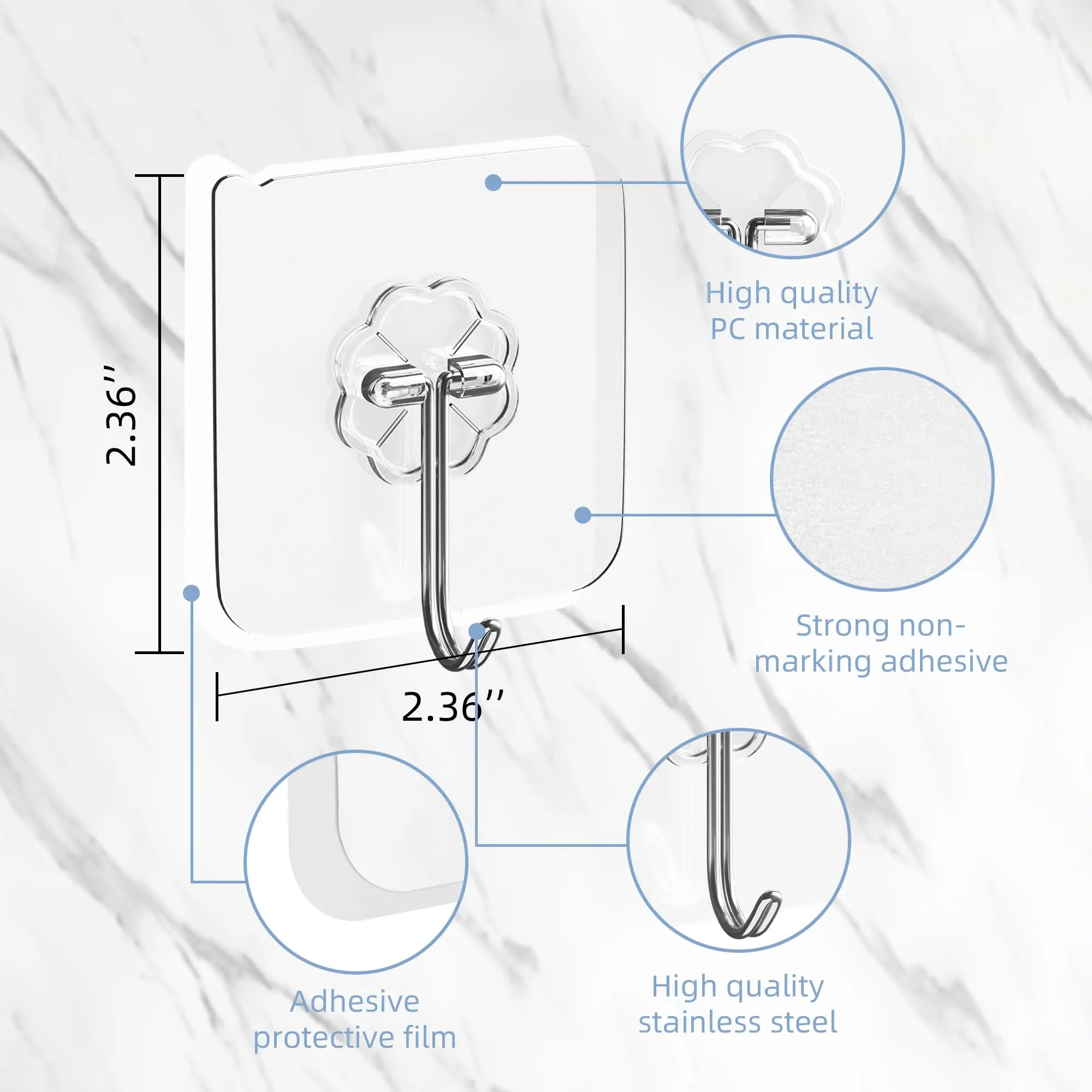 20kg Load-bearing Plastic Wall Hook For Storing Bathroom Strong Trackless Door After The Hook Transparent Suction
