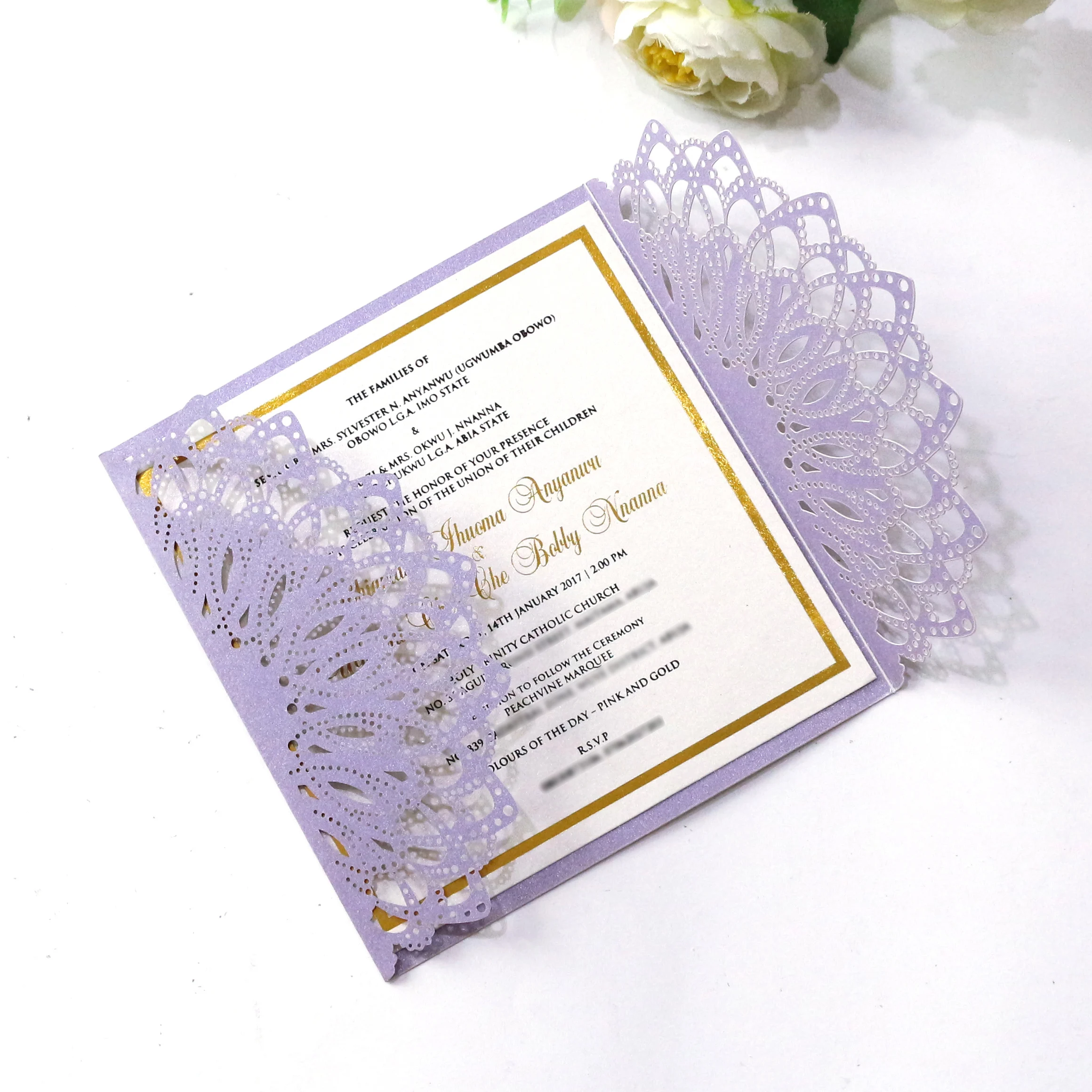2023 Hot Sale Purple Invitation Card Laser Cut Wedding Invitation Card Design Laser Cut Brand Custom Text