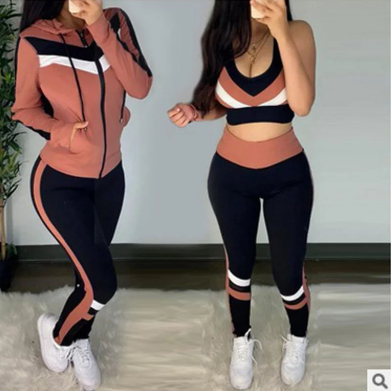 Hoodie Wholesale Spring Autumn Color Contrast Drawstring Hoodie 3 Piece Sets