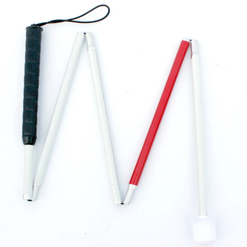 Folding Lightweight Anodized Aluminum 5 Sections White Cane Blind Cane for Blind Walking Stick Crutch