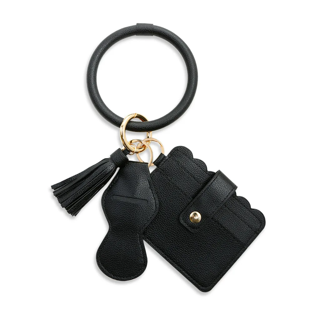 New PU leather tassel wrist keychain pendant amazon lipstick bag card bag clutch bracelet key ring for women