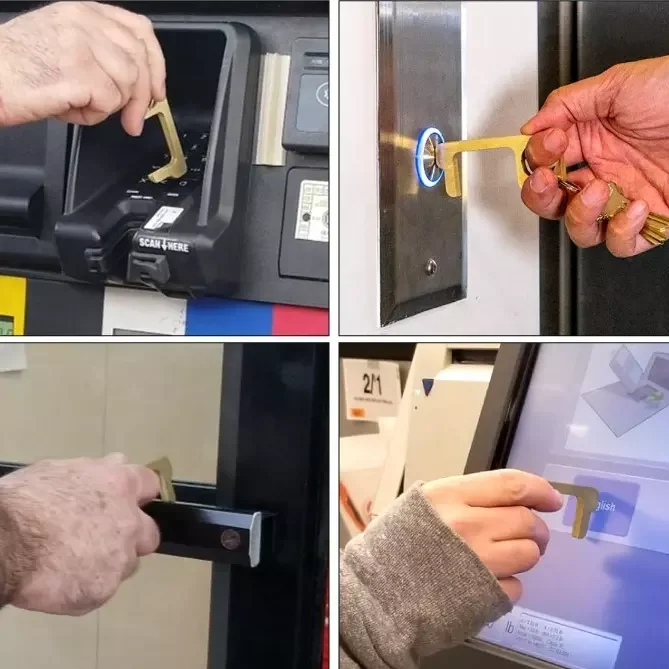 Custom non-contact elevator door opening tool self defense keychain