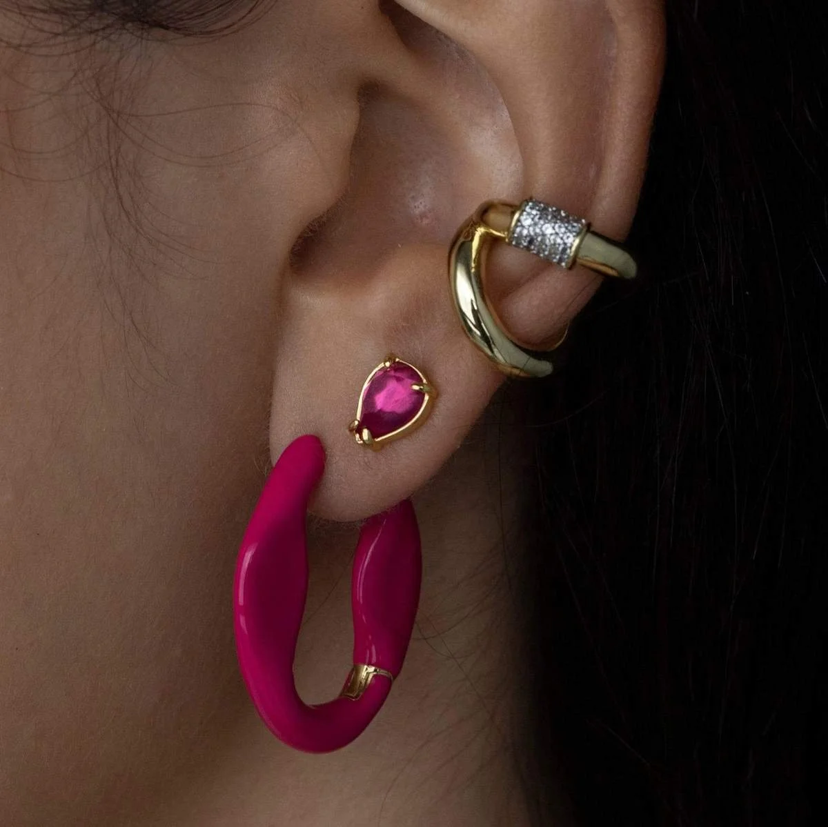 Milskye Fashion New Trendy Rihanna Style Big Large Brass Gold Plated Enamel Earrings