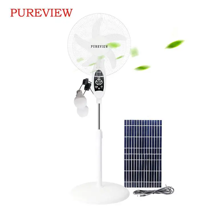 Hot sale 16 inch AC/DC 12V stand fan with light Power bank solar powered electric rechargeable fan