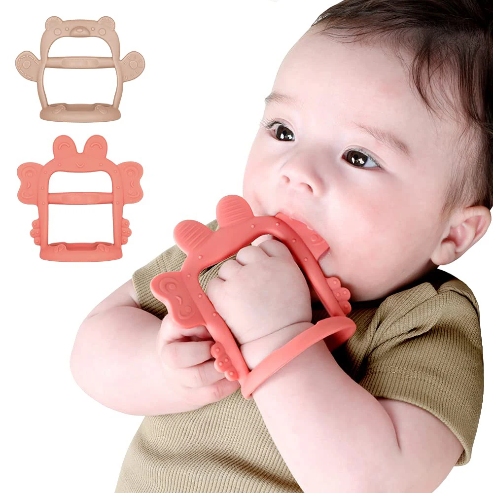 0 6 months 2022 educational silicone girl boys baby teething toys learning Silicone Baby Wrist Teether toys made in china