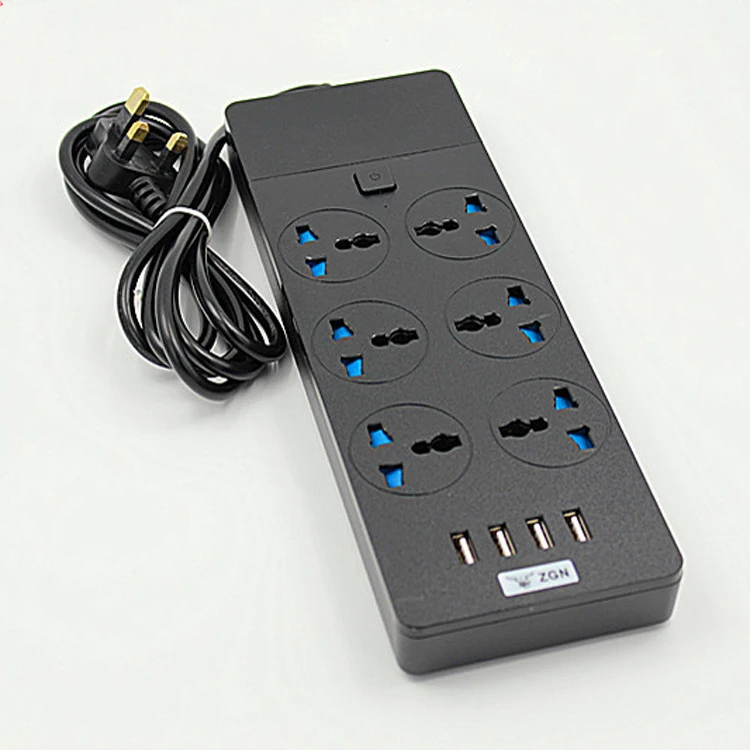 Smart Power Socket Plug UK Power Strip Surge Protector With 6 Outlets And 4usb type-c Black