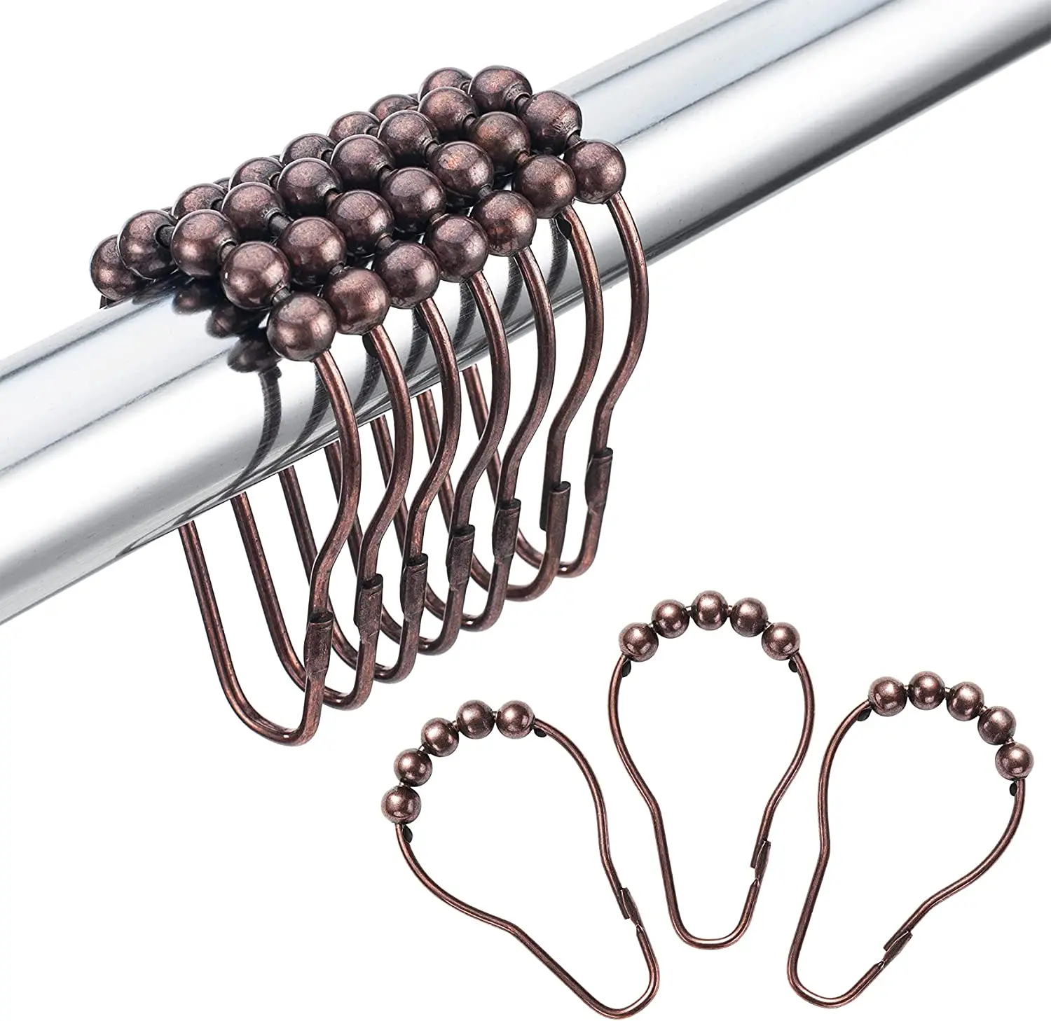 Bathroom Shower Rods Curtains Hooks Decorative Double Sliding Metal Shower Curtain Hooks Rings