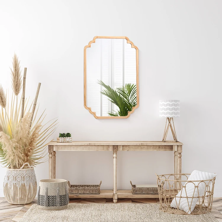 60*90 cm Oak Wooden framed window design wall hanger decor dressing mirror for living room