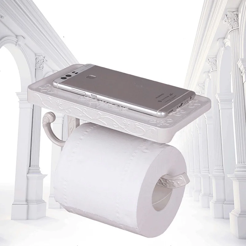 Tissue Holder with Mobile Phone Shelf Bathroom aluminium antique gold toilet paper holder wall-mounted Paper Towel Roll Holder