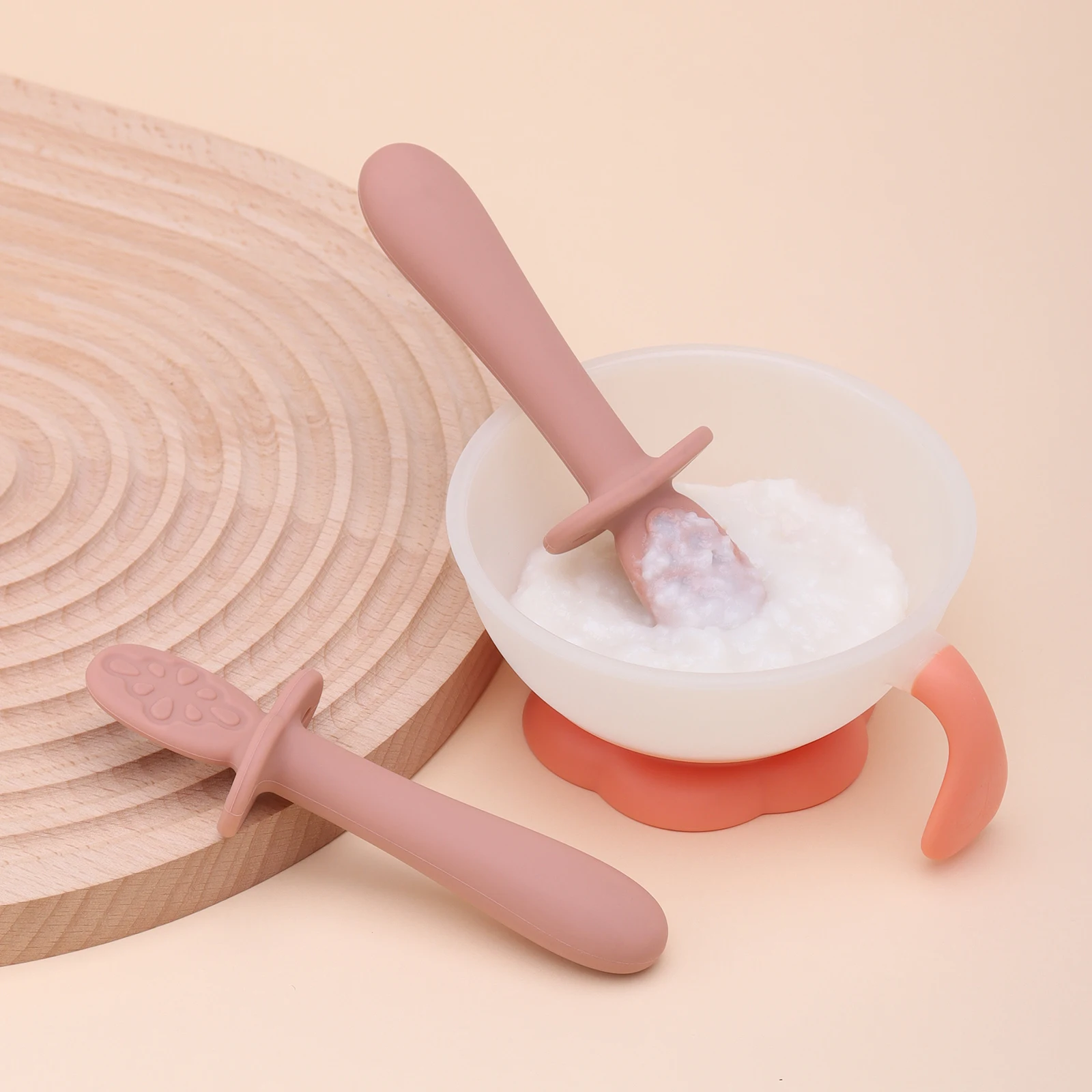 New Baby Food Grade Silicone Spoon Solid Animal Pattern Tableware 0-12 Months Complementary Feeding Slow Flow Velocity Children