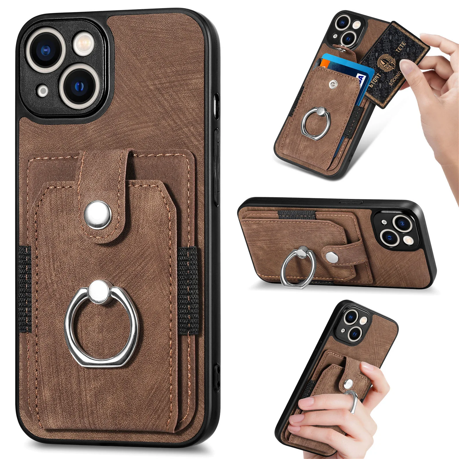 Ready to Ship Wholesale Phone 14 Pro Max Cover Leather Mobile Phone Cases Buckle Ring Mobile Phone Leather Case