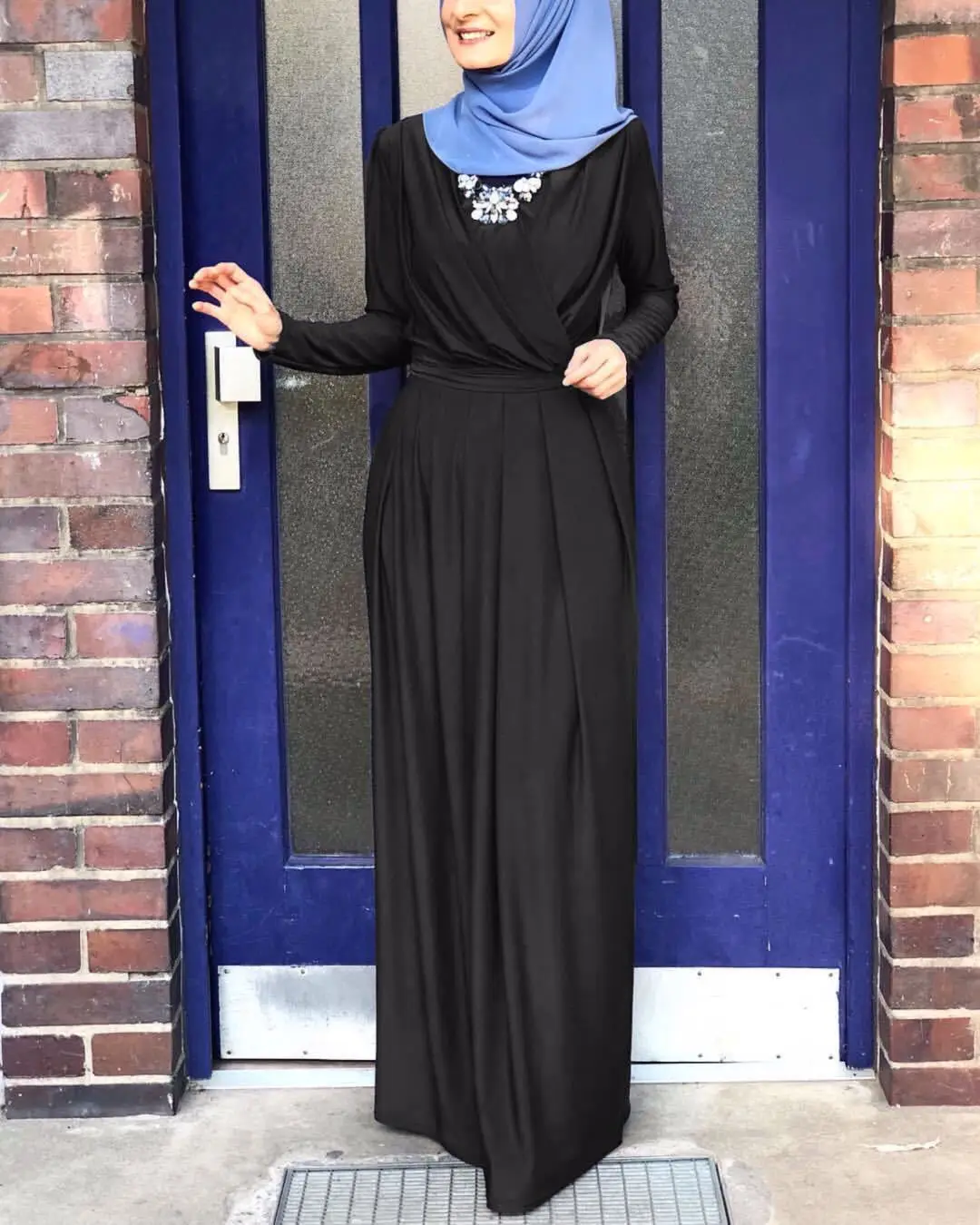New Islamic Clothing Muslim Abaya Latest plain pleated design women long modest dress casual muslim maxi  Long Robe Muslim Dress