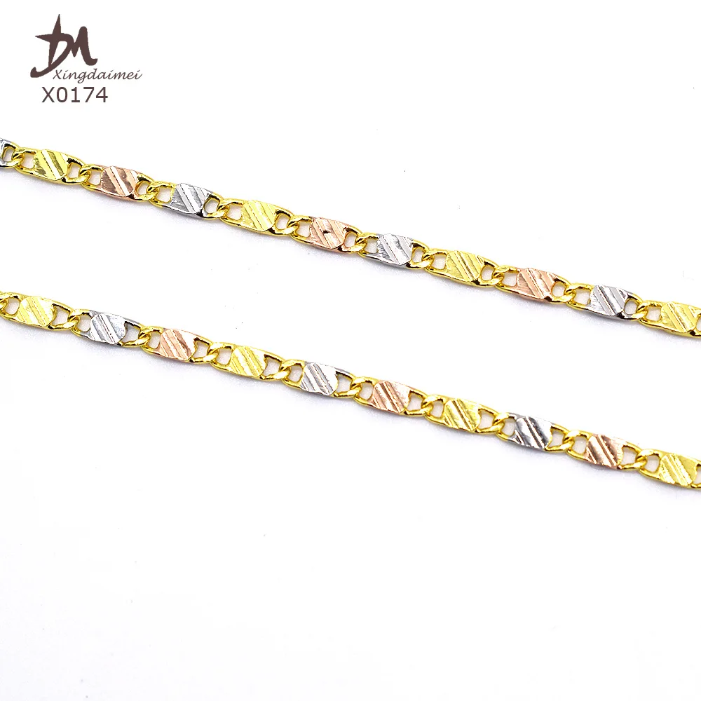 X0174 Wholesale Three Color chain necklace high quality 18K gold plated 24 Inch jewellery necklace