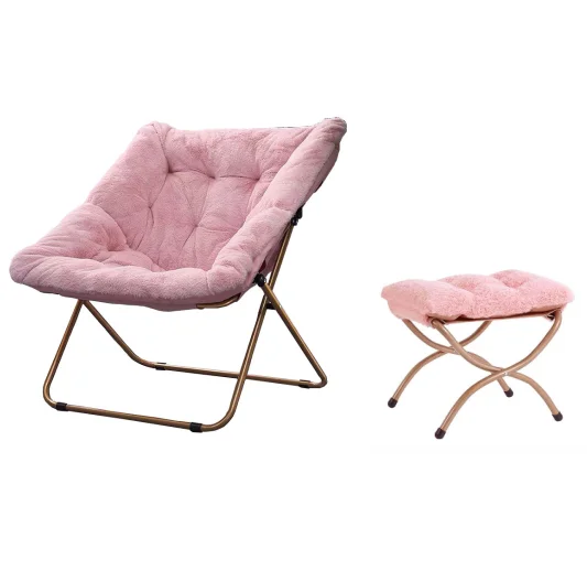 Soft Faux Fur Oversized Folding Accent Lounge Lazy Moon Chairs Living Room Garden Courtyard Modern Saucer Chair with Ottoman