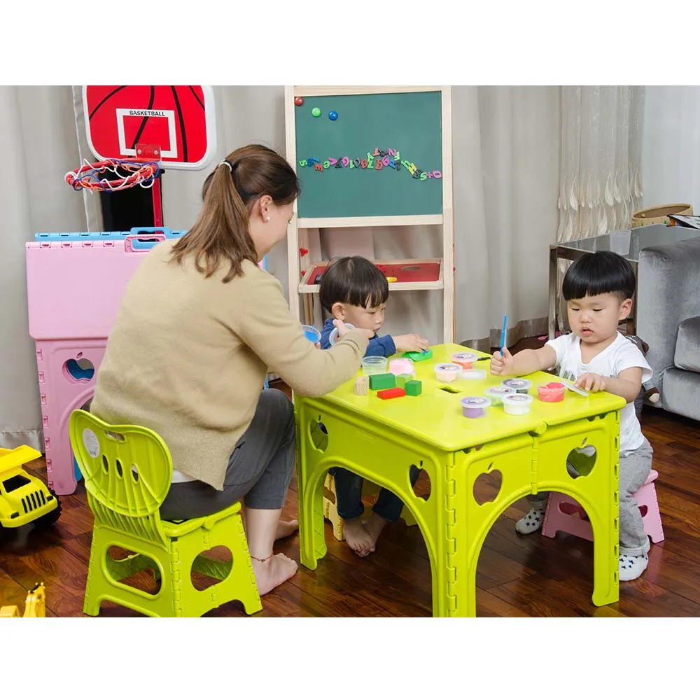 Portable plastic folding kids study table and chair