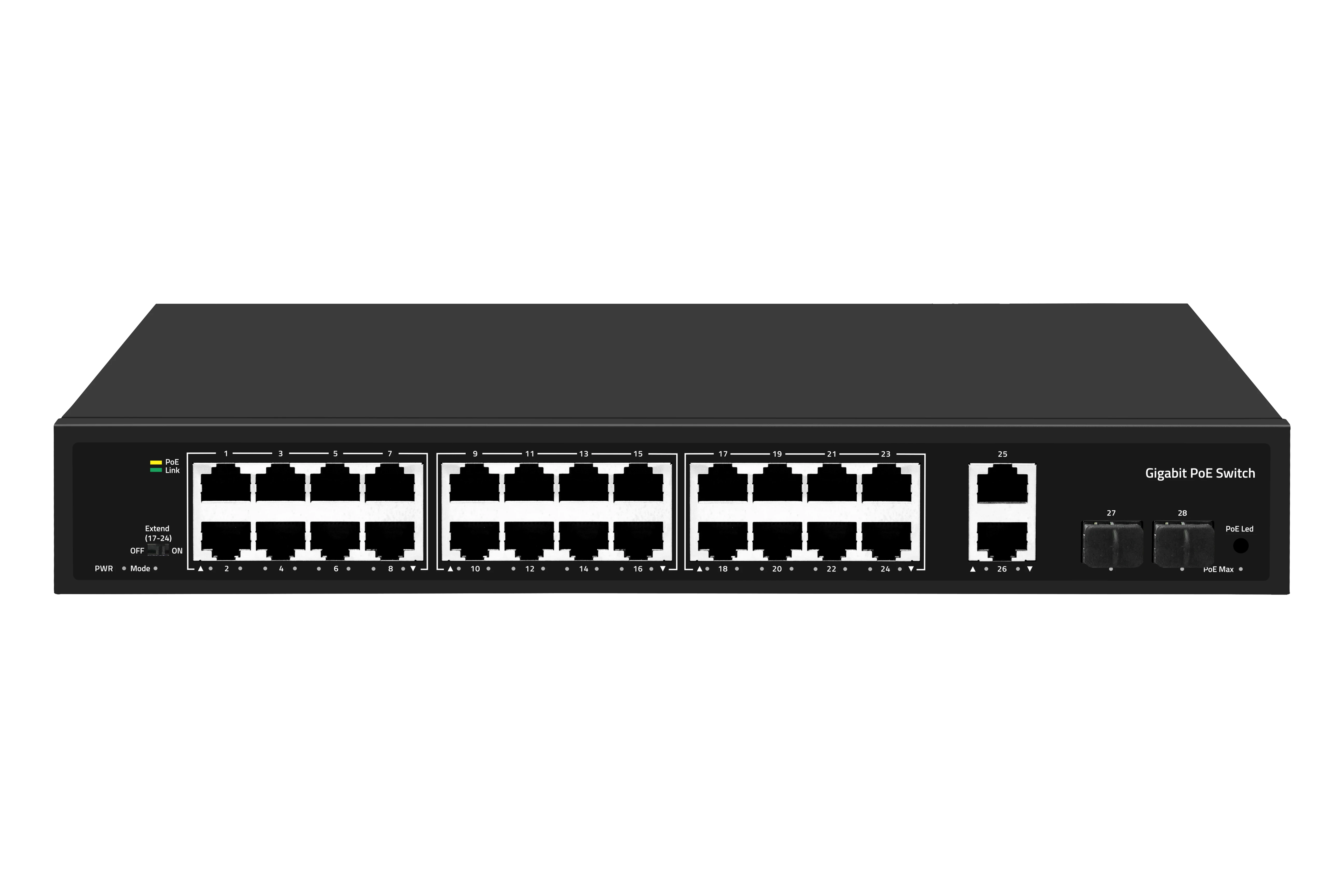 24CH POE Switch 10/100/1000M 24port 300W Gigabit 24x1G POE port 2x1G RJ45 ports 2 x1G SFP ports