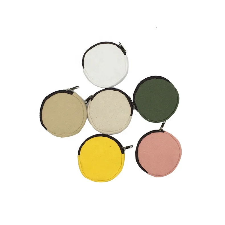 Canvas round circle DIY personalized change coin purse wallet