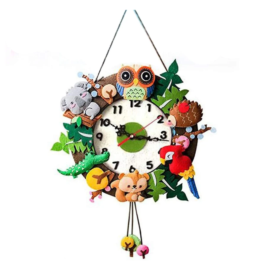 Hotel Home Hall Farmhouse Wall Clock Forest Animal DIY Craft Cloth Hanging Clock