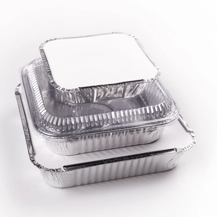 ZB33 OEM Silver Aluminum Foil Container Customized Disposable Food Packing Carry Out Square Baking Tray 90*90*27MM