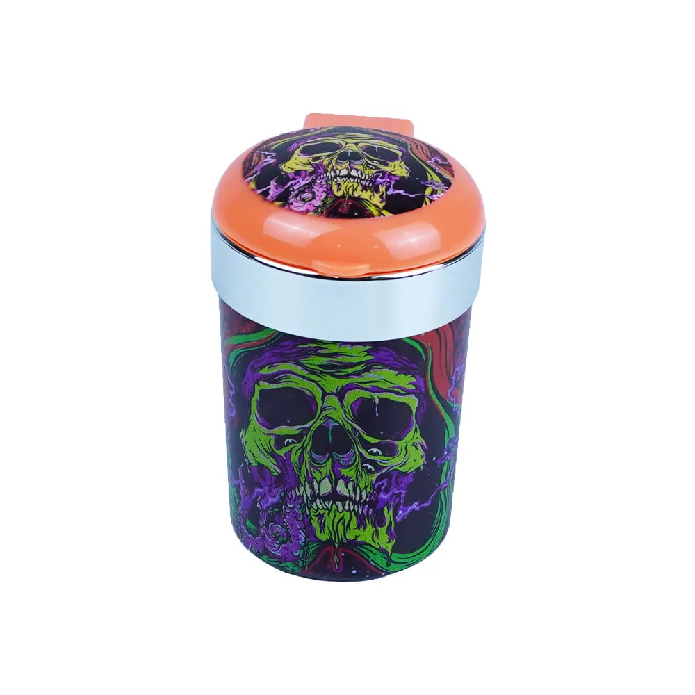 Juji Wholesale ABS Plastic Ashtray Full Print Cylindrical Shape Portable Smoking Light Car Ashtray With Lid