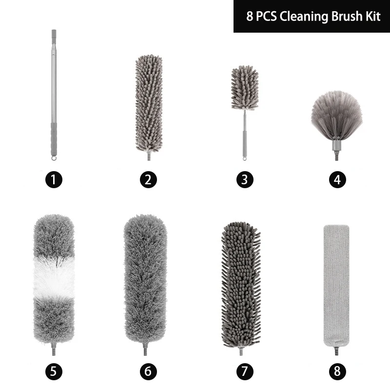 Elongated Stainless Steel Pole Duster With Feather Handle Car Cleaning Brush Retractable Dusting Household Dusters for Cleaning