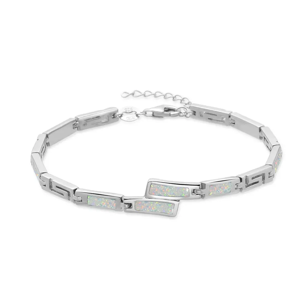 Opal 7mm Blue Stone Fine Jewelry Bracelet with 925 Sterling Silver Synthetic Opal Stone Design